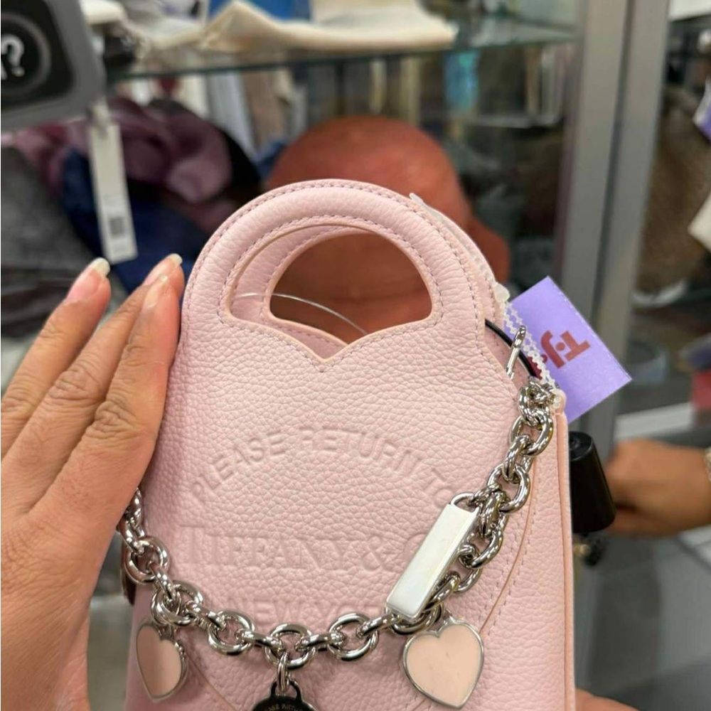 Tiffany & Co. Light Pink Pebbled Leather Mini Bag with Charm Chain